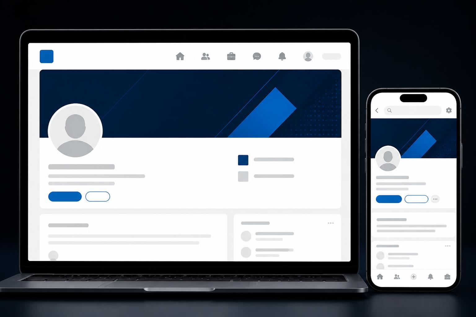 Profil LinkedIn affichant une bannière personnalisée sur ordinateur et mobile
