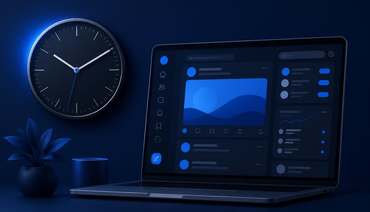 Horloge et fil d'actualité LinkedIn affichés côte à côte sur un écran