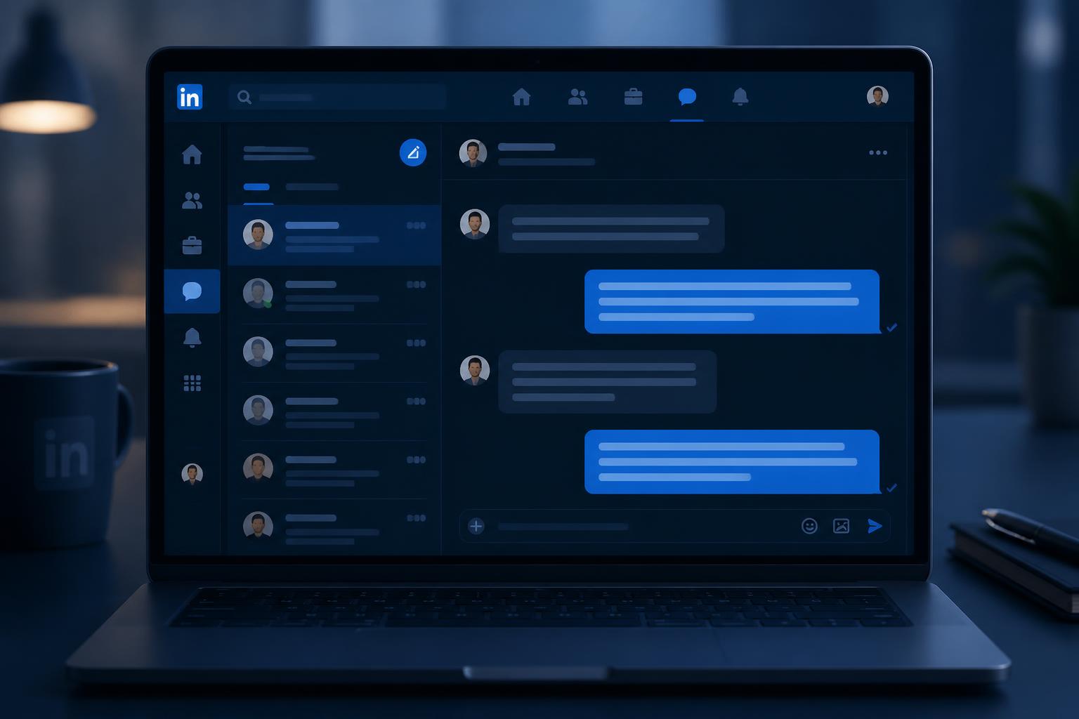 Écran de messagerie LinkedIn affichant une conversation de prospection